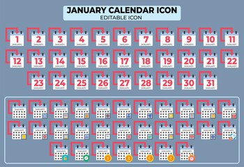 Poster - January Calendar Icon Set with Editable Features for Custom Scheduling and Planning