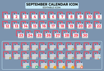 Poster - September Calendar Icons Editable Set for Graphic Design and Scheduling Use