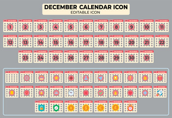 Poster - Set of December Calendar Icons for Planning and Scheduling with Holiday and Event Symbols