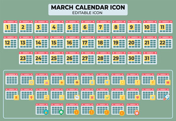 Poster - March Calendar Icon Set: Editable and Versatile Design for Planning and Scheduling Purposes