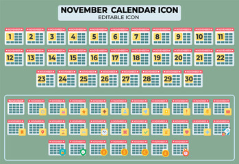 Poster - November Calendar Icon Set: Editable Vector Icons for Scheduling and Planning Needs