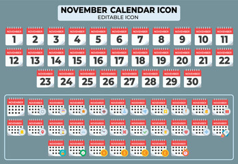 Poster - November Calendar Icon Set for Scheduling and Planning Events with Editable Options