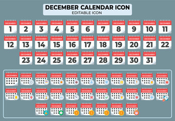 Poster - December Calendar Icon Set for Planning and Scheduling with Various Editable Dates and Elements