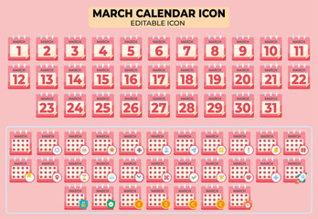 Poster - Editable March Calendar Icons Collection for Planning and Scheduling Events, Reminders, and Important Dates Throughout the Month