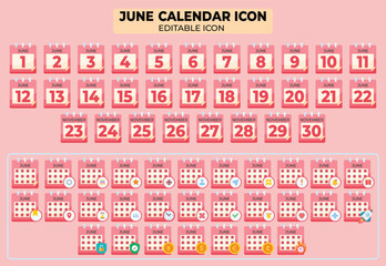 Poster - Editable June Calendar Icon Set: Collection of Monthly Dates and Planning Symbols
