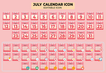 Poster - Editable July Calendar Icon Set with Customizable Symbols for Planning and Scheduling