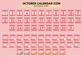 Poster - October Calendar Icon Set: Editable Vector Templates for Dates and Scheduling