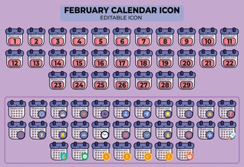 Poster - Set of February Calendar Icons in Various Styles for Design and Planning Purposes