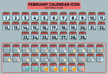 Poster - Collection of February Calendar Icons with Editable Features for Digital Scheduling and Planning