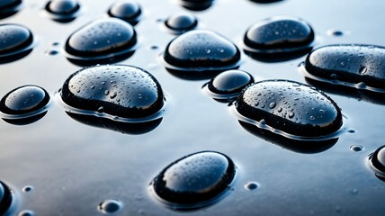Poster - Glossy dark water droplets with smaller drops on top