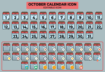 Poster - October Calendar Icon Set: Editable Vector Graphics for October Scheduling and Planning Needs