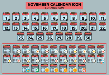 Poster - Editable November Calendar Icons Set for Planning, Scheduling and Important Dates
