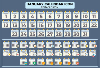 Poster - January Calendar Icon Set: Editable Vector Graphics for Scheduling and Event Management, Covering the Entire Month