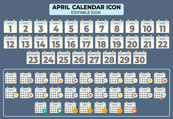 Poster - April Calendar Icon Set with Editable Features for Planning and Scheduling Events
