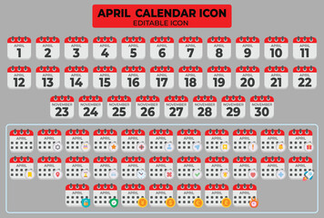 Poster - April calendar icon collection for event planning and schedule management illustrations