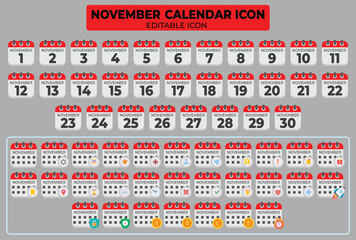 Poster - Comprehensive November Calendar Icon Set for Digital and Print Design Project Usage