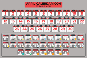 Poster - Editable April Calendar Icon Set with Customizable Elements for Planning and Organizing