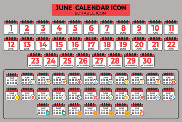 Poster - June Calendar Icons Vector Set for Schedule, Appointment, and Planning Reminders