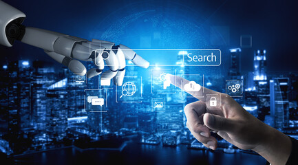 Poster - AI improves SEO with smart keyword tools, search pattern analysis, and virtual assistants to boost online visibility and marketing reach. Vouch