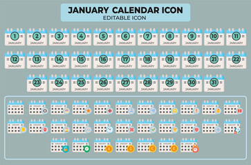 Poster - January Calendar Icon Set with Editable Design, Vector Illustration for Schedule and Events