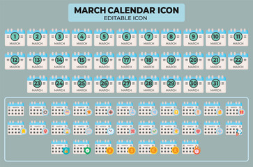 Poster - March calendar icon editable vector, design for business event reminder, schedule concept, monthly agenda or date organization