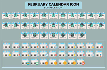 Poster - February calendar icon set: Editable vector design for planning and scheduling with various event icons