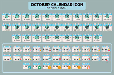 Poster - October Calendar Icon Collection: Editable Vector Set for Scheduling and Reminders