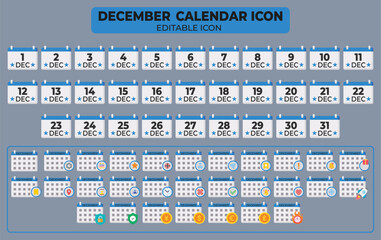 Poster - December Calendar Icon Set: Editable Vector Illustration with Full Month and Holiday Themes