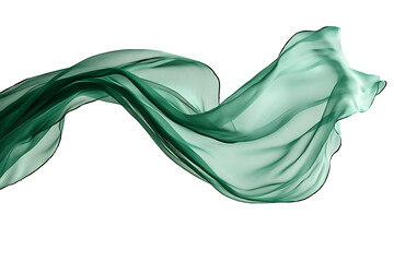 Poster - Emerald green cloth soaring mid-air, captured in a smooth wave shape on transparent background 