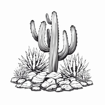 a group of cactus plants on the rocks image vector isolated on white background