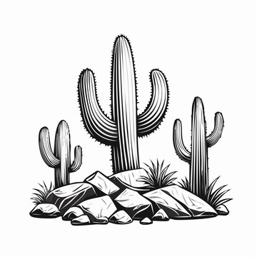 a group of cactus plants on the rocks image vector isolated on white background