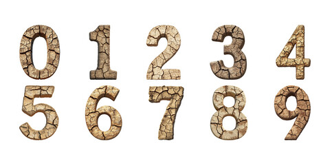Poster - Cracked Earth Texture Numbers Set. Environmental Awareness And Climate Change Collection Isolated On Transparent Background