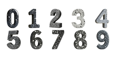 Poster - Speckled Stone Texture Numbers Set. Modern Decorative Typography Collection Isolated On Transparent Background