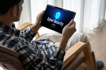 Poster - Cyber security system on computer screen protect private information snugly from hacker and cyber attack