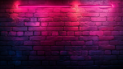 Poster - Grunge brick wall under pink neon light industrial textured urban wall retro style modern aesthetic background