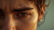 © TopPhoto - Close-up intense brown-eyed young man face with wet skin selective foc
