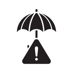 Poster - risk management icon with umbrella and warning sign for financial protection and insurance a concept