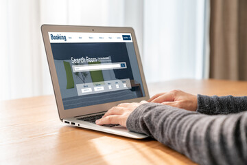 Poster - Online hotel accommodation booking website provide modish reservation system . Travel technology concept .