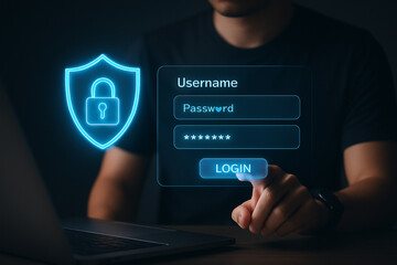 Poster - Secure login authentication cybersecurity data protection user account access system technology and safety online