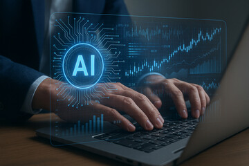 Fototapete - Ai powered business solutions using artificial intelligence for financial analysis and growth strategy