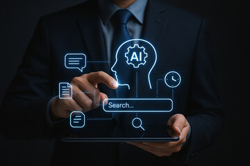 Poster - Artificial intelligence ai search technology concept for business solutions and automation ideas