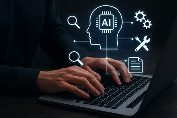 Fototapete - Artificial intelligence development ai concept machine learning and modern technology solutions