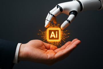 Fototapete - Ai artificial intelligence technology robot hand human hand future innovation concept digital transformation
