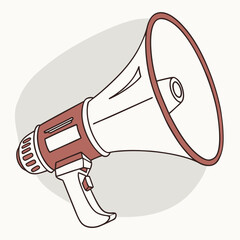 Leinwandbilder - Digital illustration of a red and white megaphone on a light gray oval background with black