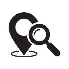 Aufkleber - location search icon with a magnifying glass over a map pin for finding an address or a point of int