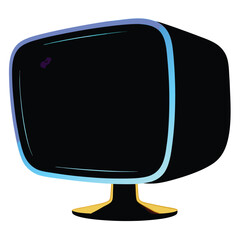 Poster - Cartoon illustration of a retro computer monitor with a black screen and a gradient blue outline