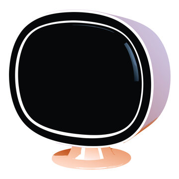 3 D rendered retro futuristic computer monitor with black screen and orange base on white background