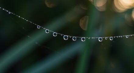 Dewdrops Glistening on a Spiderweb in Morning Light