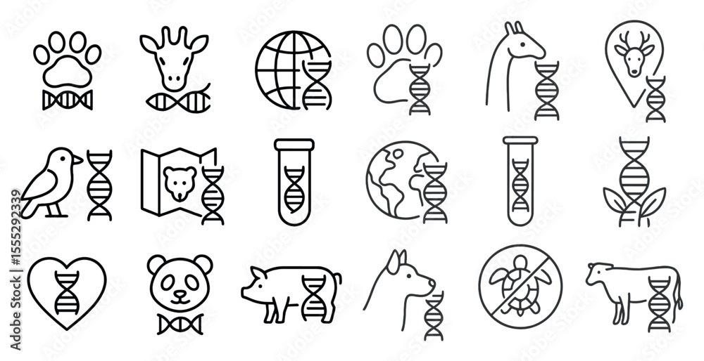 Collection of animal and DNA symbols. Some of the symbols include a ...