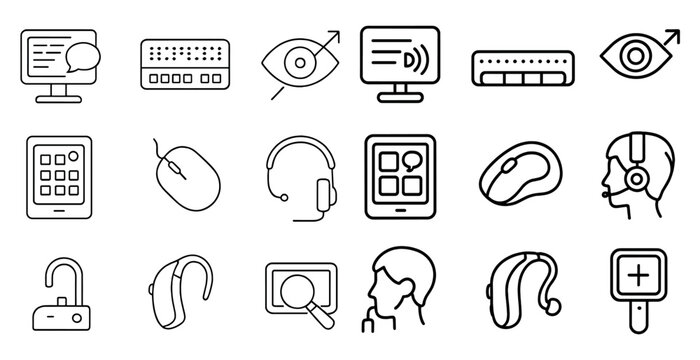Set of icons for various computer peripherals and devices. The icons include a keyboard, mouse, monitor, and a tablet